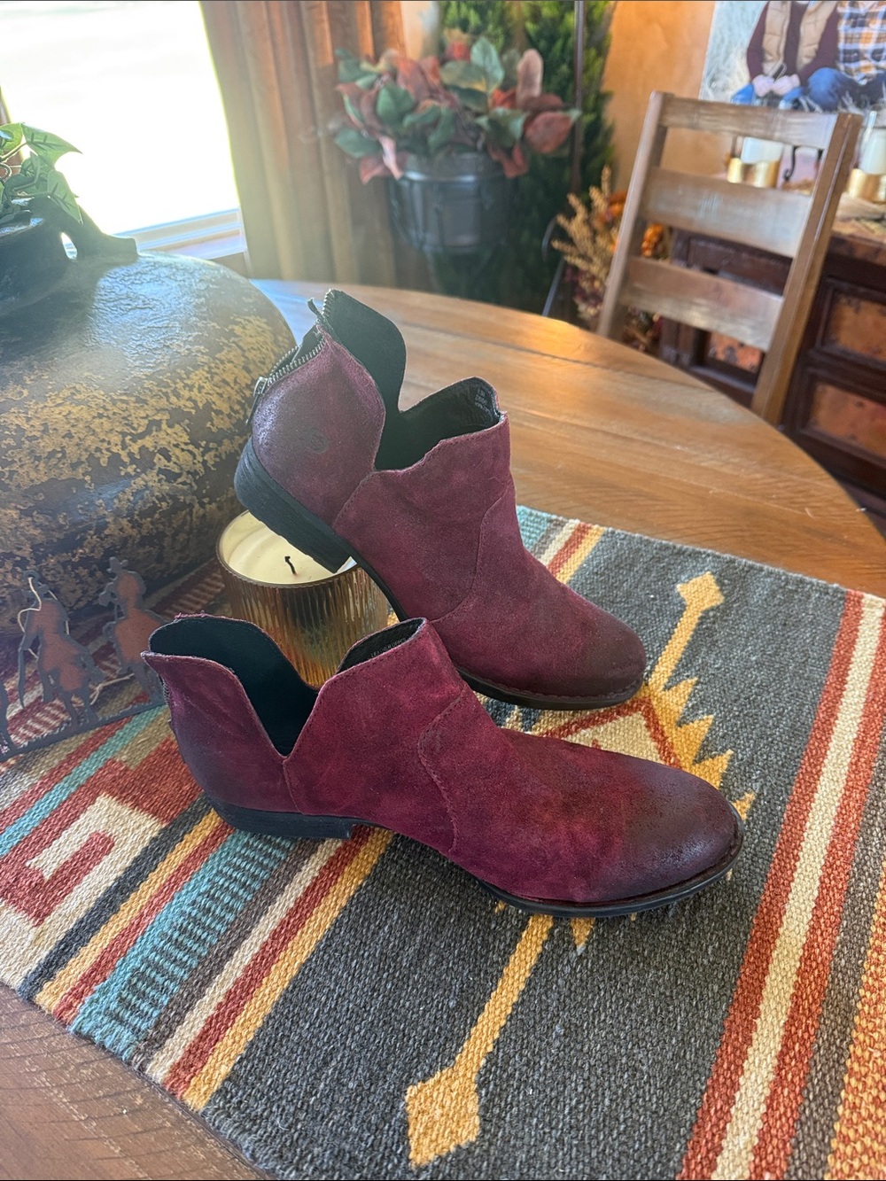 Suede Ankle Bootie - Burgundy